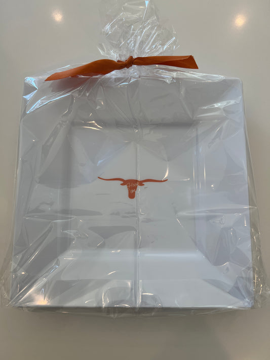 White Texas 10.75" Square Plates - Hook Em' - 10 count package size